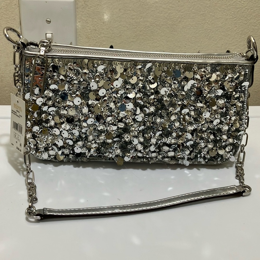 Michael Kors Empire MD chain pouchette silver